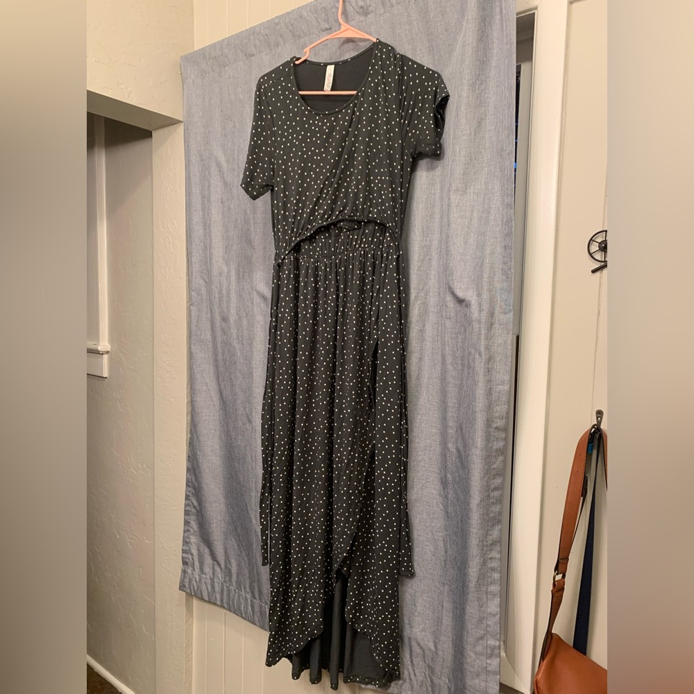 Latched Mama Olive dots petal nursing dress